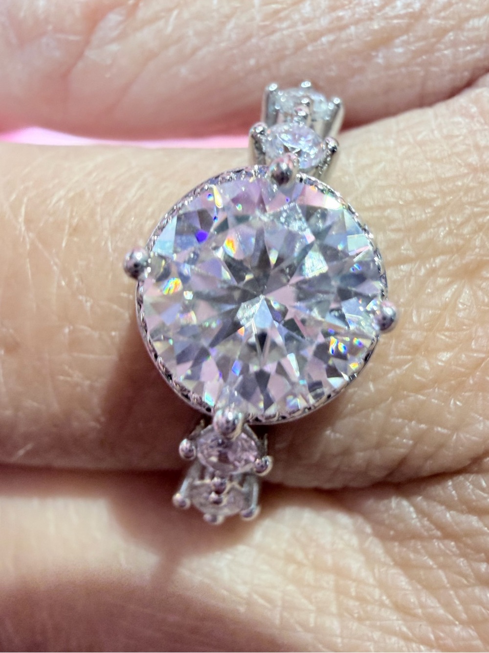 New 2 Carat Moissanite Ring 18K Plated Hidden Halo and diamond Accents on Band